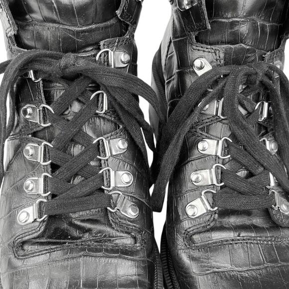 Dolce Vita Rubi Black Leather Snake Crocodile Platform Combat Lace Up Boots 9.5 - Picture 6 of 8